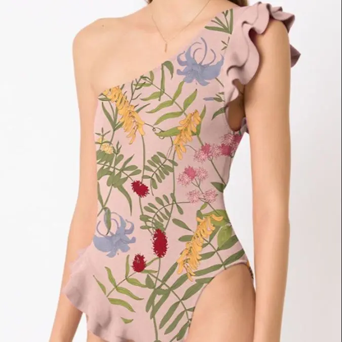 

Купальный костюм с оборками на плечах, женский сексуальный слитный купальник с принтом и летней юбкой, купальный костюм, Женская пляжная одежда для плавания