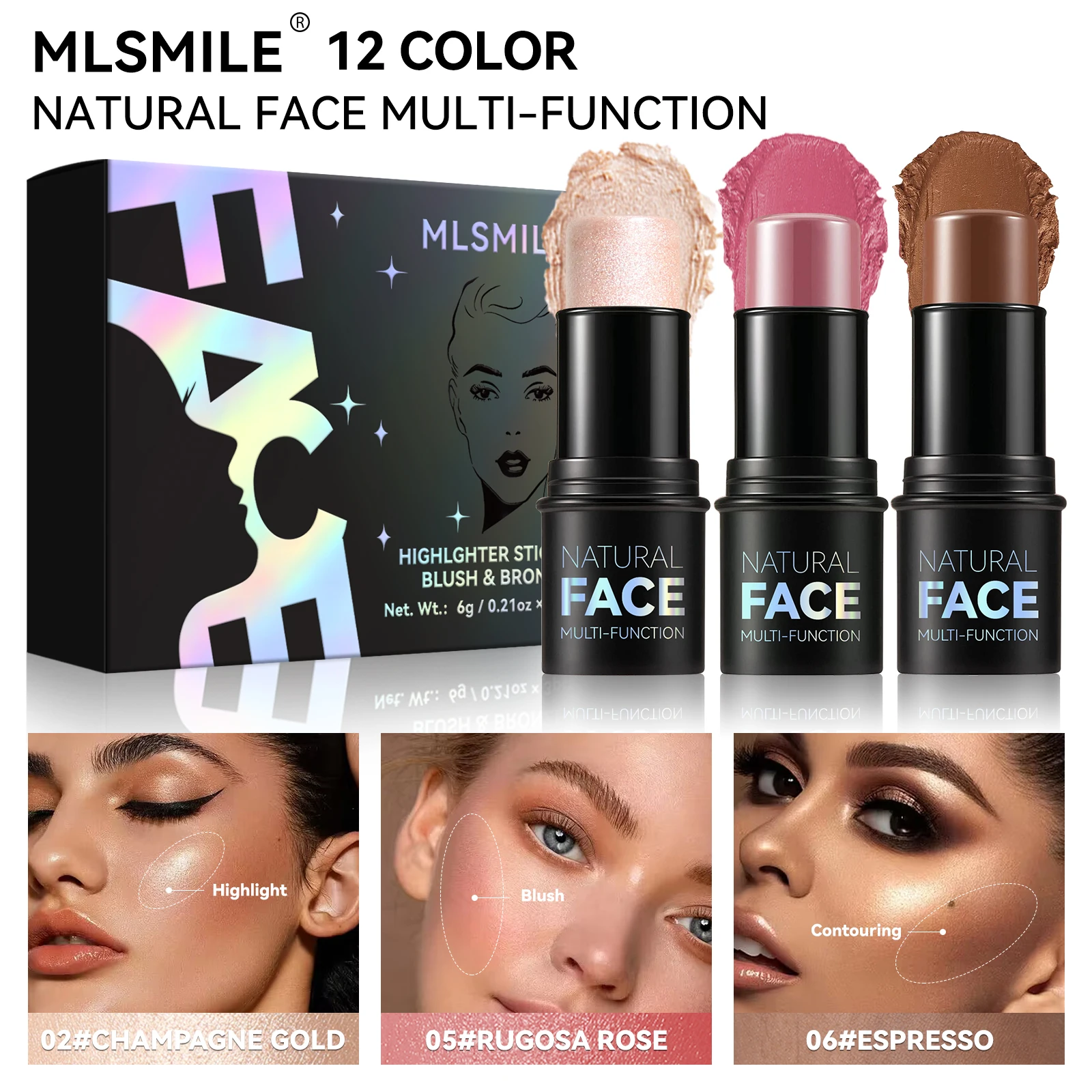 Хайлайтер и контурная палочка | 3D скульптурирование Осветление ЛИЦА Гладкая