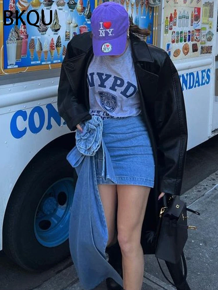 Женская джинсовая мини-юбка BKUQ трехмерная розово-синяя составного кроя с