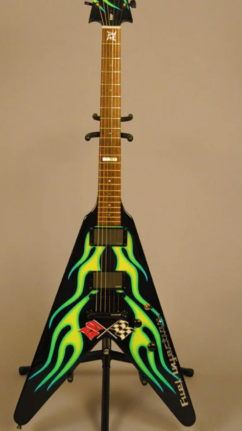 

Metallic James Hetfield JH-1 Hot Rod Flying V Green Flames Electric Guitar , "M" Ninja Star Inlay, China EMG Pickups,