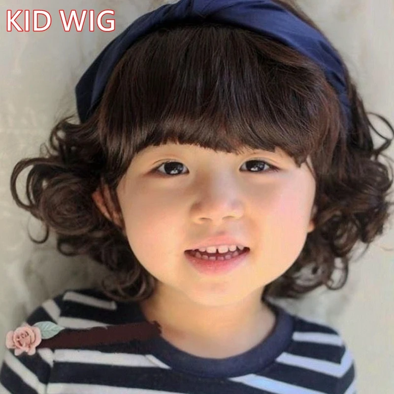 Children's Curly Brown Wig Little Girl Black Toupee Kids Hair Accessories Boy Headgear Baby Headwear Toddlers Headdress Coronet