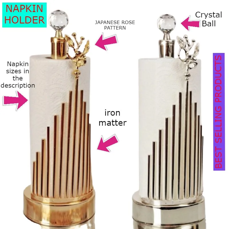 

Napkin Holder Iron Handmade Accessories Holder for Paper Towels Gold -Grey Color Luxury Papkin Holder With Crystal Stones