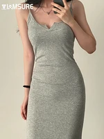 iamsure casual basic solid long split dress sexy slim sleeveless maxi dresses for women 2022 summer fashion korean style ladies