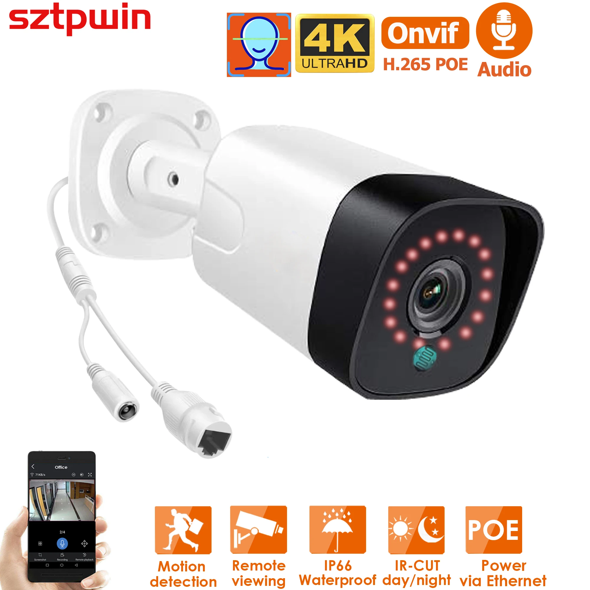 

8MP 4K POE IP Camera ONVIF H.265 Audio CCTV Bullet 5MP Face Detection Waterproof IP66 Outdoor Security NVR Video Recorder XMEYE