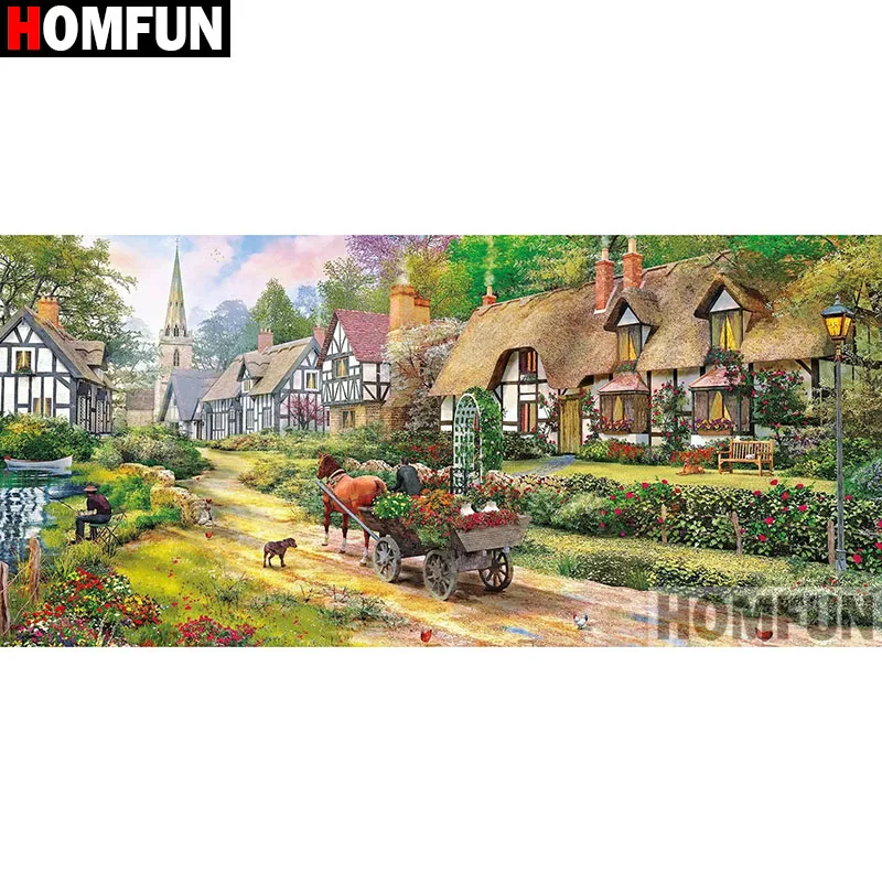 

Картина из квадратных и круглых страз HOMFUN, 5D алмазная вышивка «деревянный дом», экологичные поделки, домашний декор