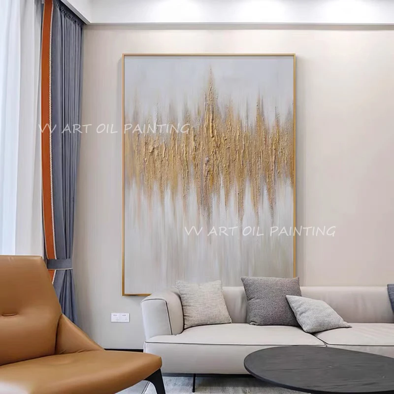 

Gold foil painting simple on the wall texture slice images living room manual canvas oil painting art poster bedroom adornment