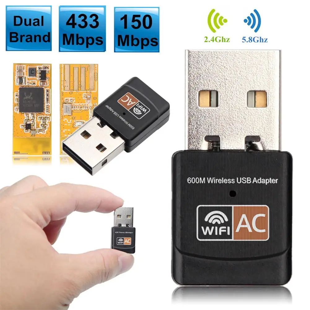 600 Мбит / с WiFi Беспроводной USB-адаптер 2,4 G и 5 ГГц Беспроводной USB-ключ USB Adaptador для Windows XP/Vista/Win7/Win8/Win10//Linux