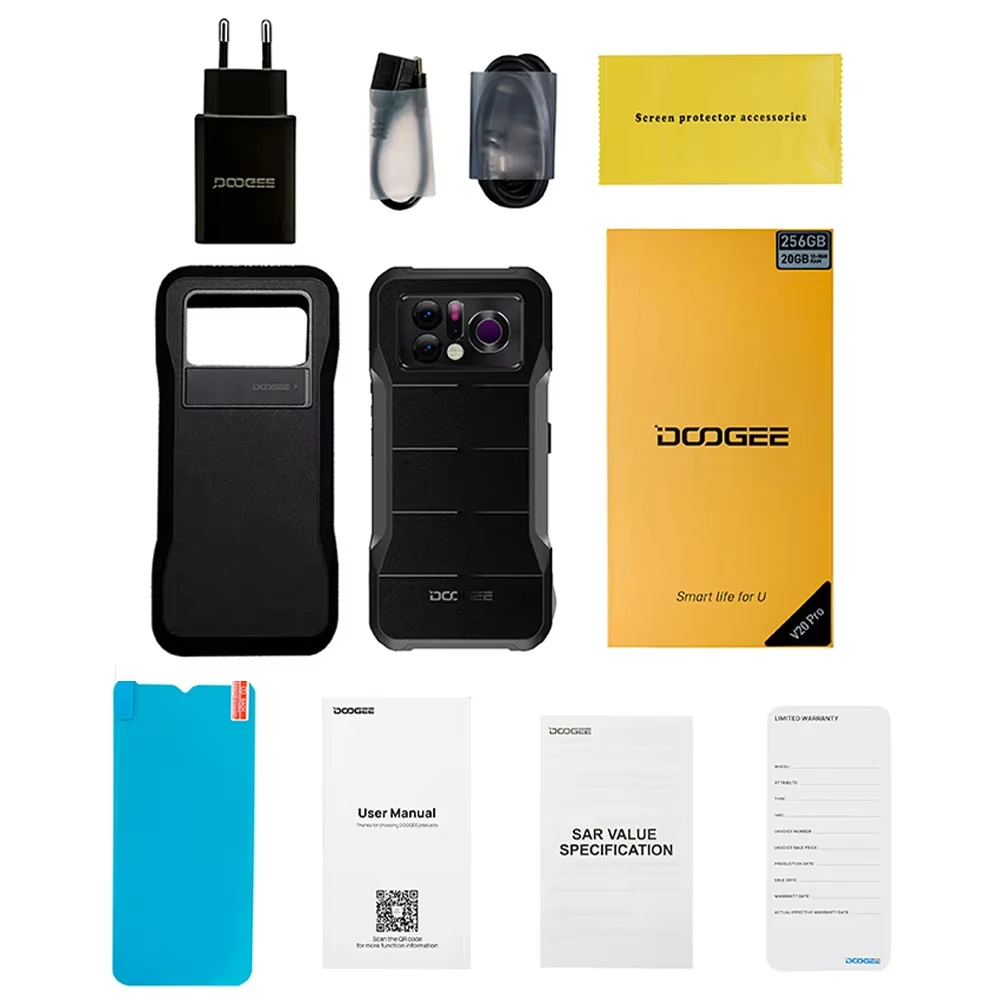 DOOGEE V20 Pro — защищенный смартфон с 6,43-дюймовым 2K-дисплеем, тепловизионной камерой, 12 ГБ + 256 ГБ памяти, 64-мегапиксельной камерой, аккумулятором 6000 мАч и зарядным устройством 33 Вт, Android. (art.: 3920d8efd6497) - 3920d8efd6497