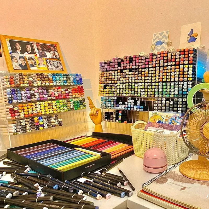 

Acrylic Marker Pen Storage Rack Student Pen Holder Desktop Stationery Storage Box Transparent Large-capacity Color Pen Organizer