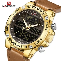 naviforce watches mens casual genuine leather strap waterproof sport wrist watches led digital dial big clock relogio masculino