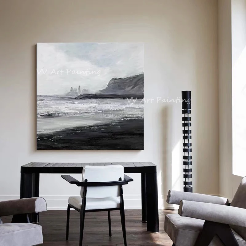 

100% ручная роспись, черный и серый Простой чистый пейзаж, картина, модная Роскошная картина маслом для офиса, гостиной, подарок