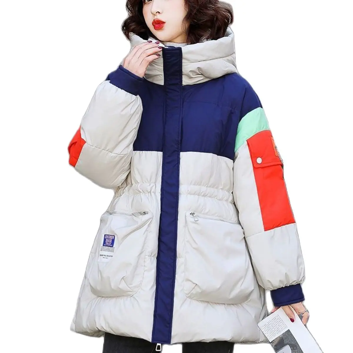 White duck down jacket women's winter short warm jacket bright down jacket waist thicker to overcome college wear