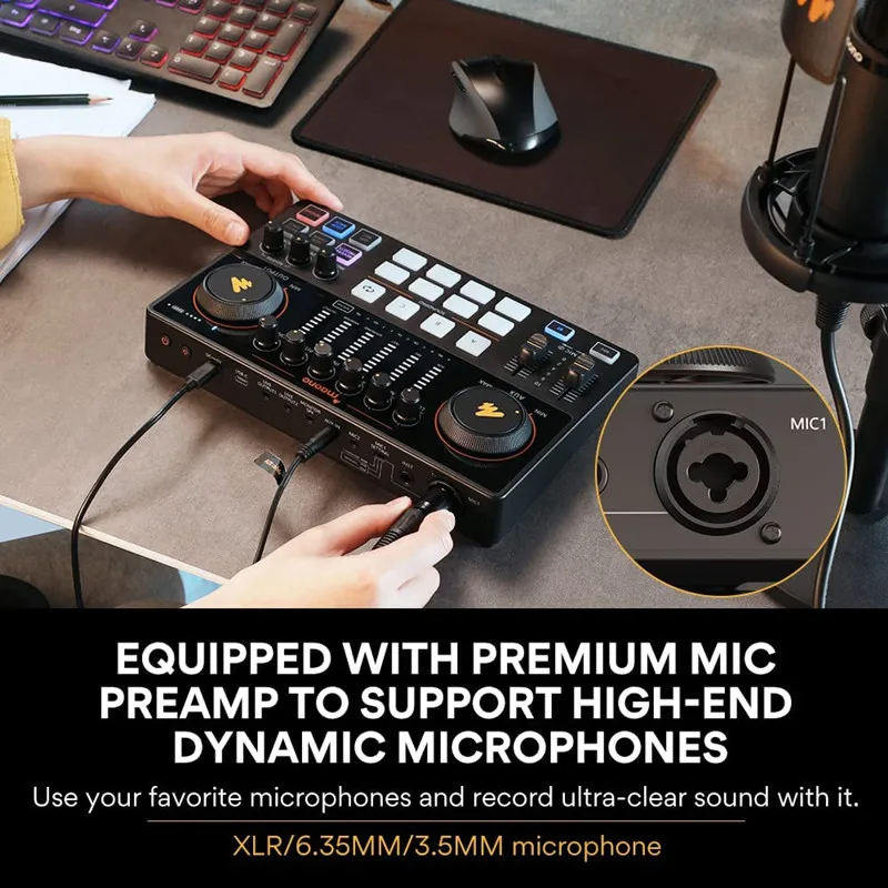 Maono Audio Interface DJ Mixer All in One Portable Podcast Studio for Recording Live Streaming Youtube Guitar PC Sound Card Kit 3