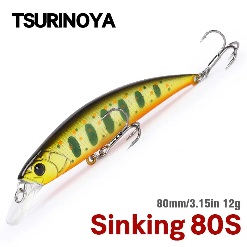 

TSURINOYA 80S Sinking Minnow Set 6pcs 3.15in 12g 0.7-1.2m Artificial Fishing Lure Bass Pike Hard Bait Jerkbait Casting Fishing K