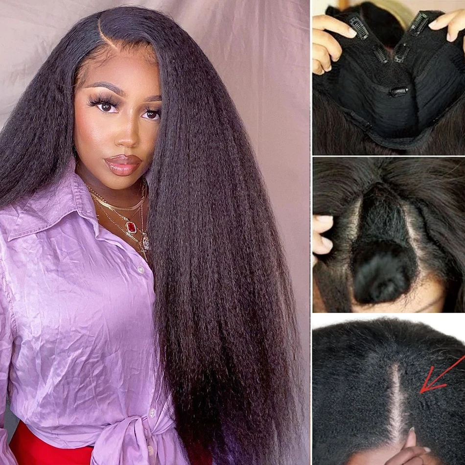 

Brazilain Kinky Straight Human Hair Wigs Yaki Straight U Part Wig Remy Hair Full Machine Wigs For Black Weman 180% Density