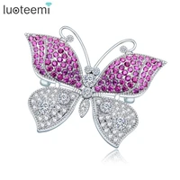 luoteemi new charm design luxury blue pink cz micro pave big butterfly scraf brooch for women girl wedding accessory korea gifts