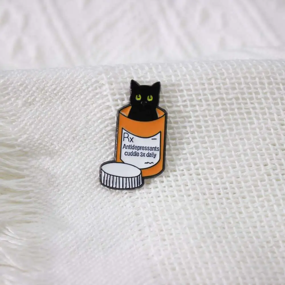Горячая продажа черная кошка бутылка броша антидепрессант лекарство рецепт