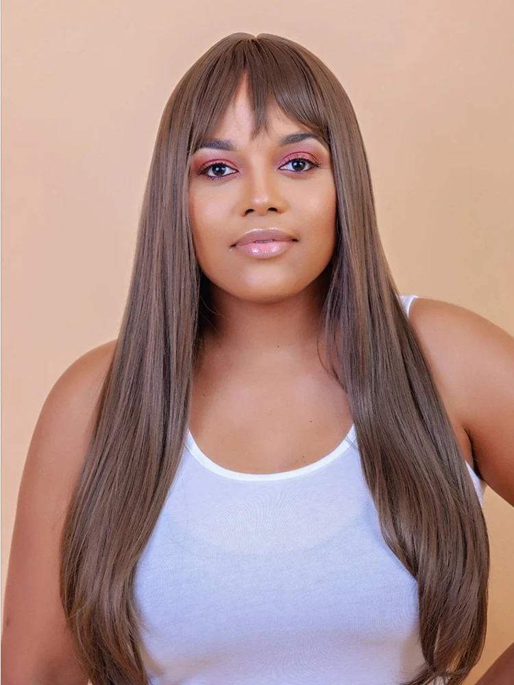 Пепельно-коричневый/брюнетка длинный прямой синтетический парик премиум-класса