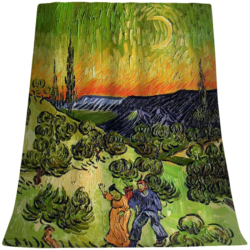 

Landscape With Couple Walking Psychedelic Rainbow Trout Fish Hypnotic Abstract Design Ultra Soft Flannel Blanket By Ho Me Lili