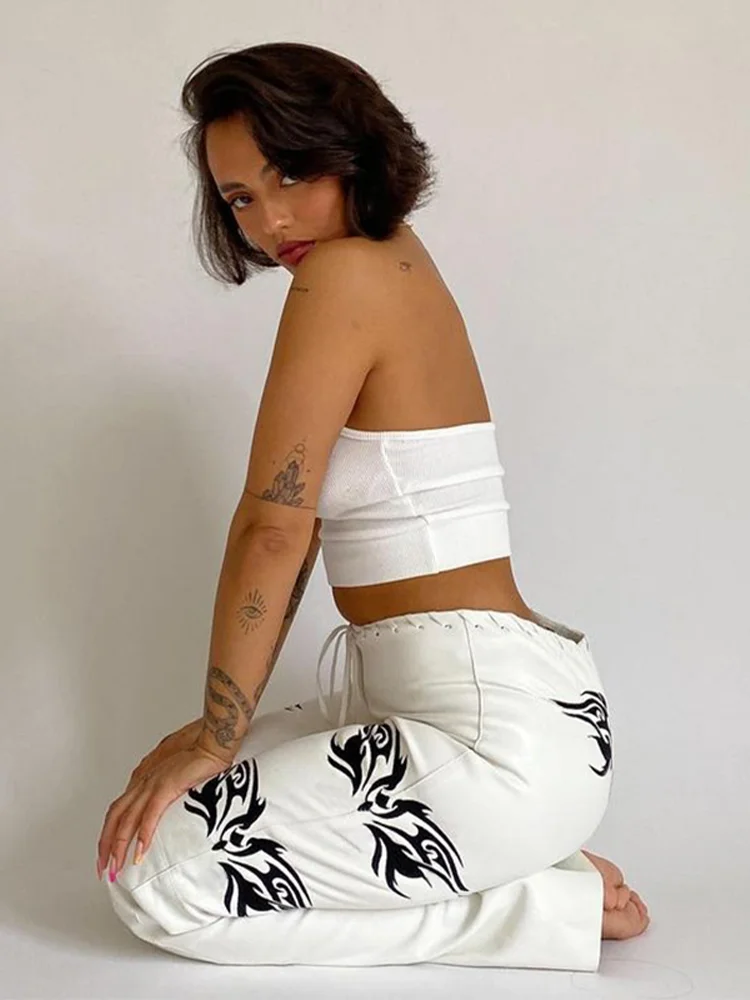 Брюки InsGoth Y2K женские прямые из искусственной кожи уличная одежда в стиле