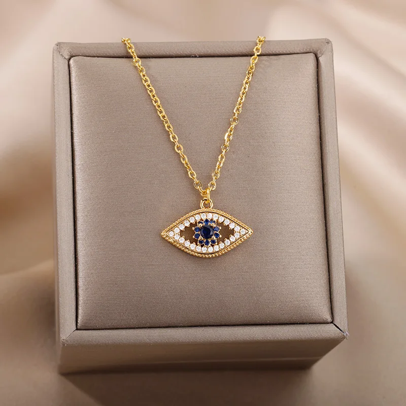 

2022Evil Eye Blue Rhinestone Pendant Necklace Devil'S Eye 2022 New Fashion Vintage Gothic Punk Jewelry Female Gifts Dropshipping