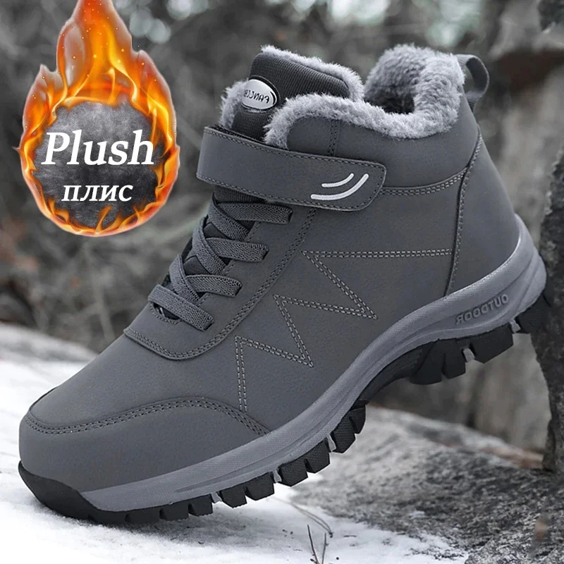 

Mens Boots 2022 NEW Men Snow Leather Waterproof Winter Plush Sneakers For Men Women Outdoor Warm Shoes Couples Hiking Boot Man