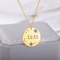round 1111 wish necklace for women stainless steel chain choker star angel numbers pendant necklace birthday jewelry gift