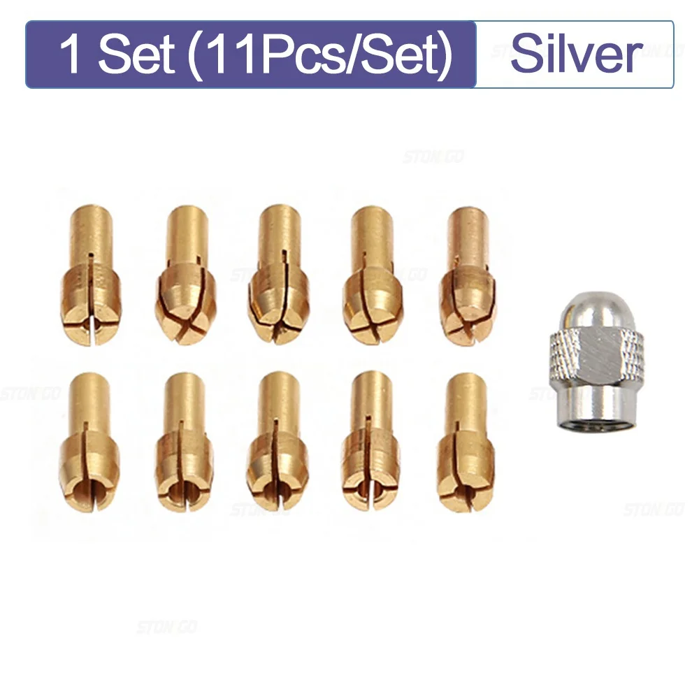 Мини-дрель STONEGO латунные зажимные патроны 4,3 мм хвостовик 0,5-3,2 мм патрон и гайка M8 x 0,75 аксессуары для роторного инструмента 11 шт./комплект