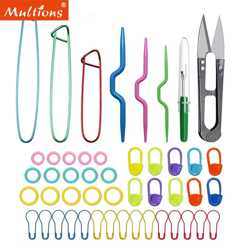 

48pcs Knitting Crochet Tools Set Weaving Yarn Needles Stitch Holder Rings Markers Safety Pins for DIY Crafting Sewing Tools