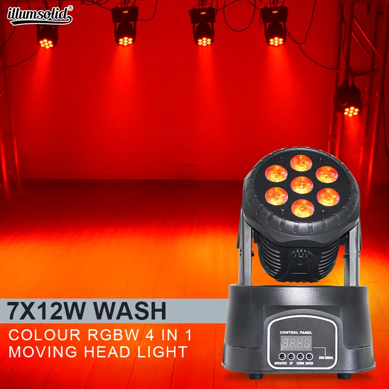 

Mini 7X12W LED Moving Head RGBW 4In1 Professional Wash Light By DMX Control For DJ Show Bar Party Wedding Disco Stage Lights