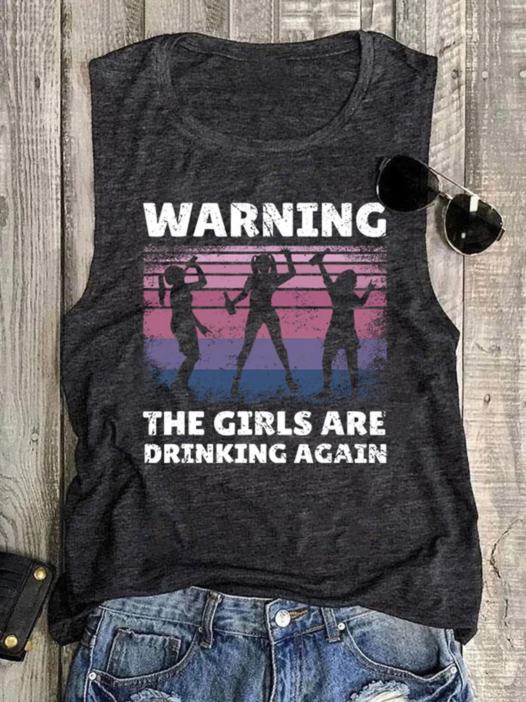 

Women Funny Tank Top Warning The Girls are Drinking Again Letter Print Vest Summer Sleeveless Graphic Tee Shirt Holiday Vacation