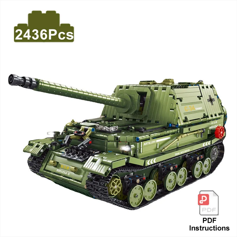 

Военный танк Второй мировой войны 2436 шт., Фердинанд, разрушитель, основной боевой танк, модель автомобиля, строительные блоки, технический армейский автомобиль, кирпичи, игрушки, подарок для детей