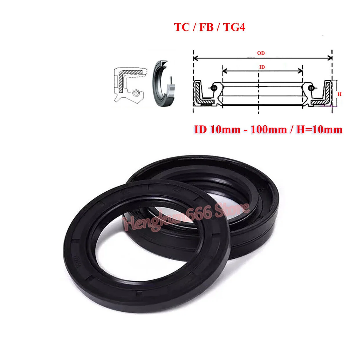 

2pcs TC/FB/TG4 NBR Skeleton Oil Sealing Rings ID 10-100mm / Thickness 10mm Nitrile Rubber Double Lip Seals for Rotation Shaft