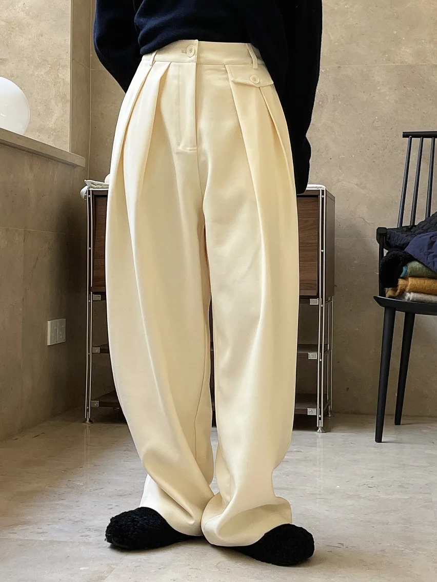 warm fall winter woman straight over wide trousers