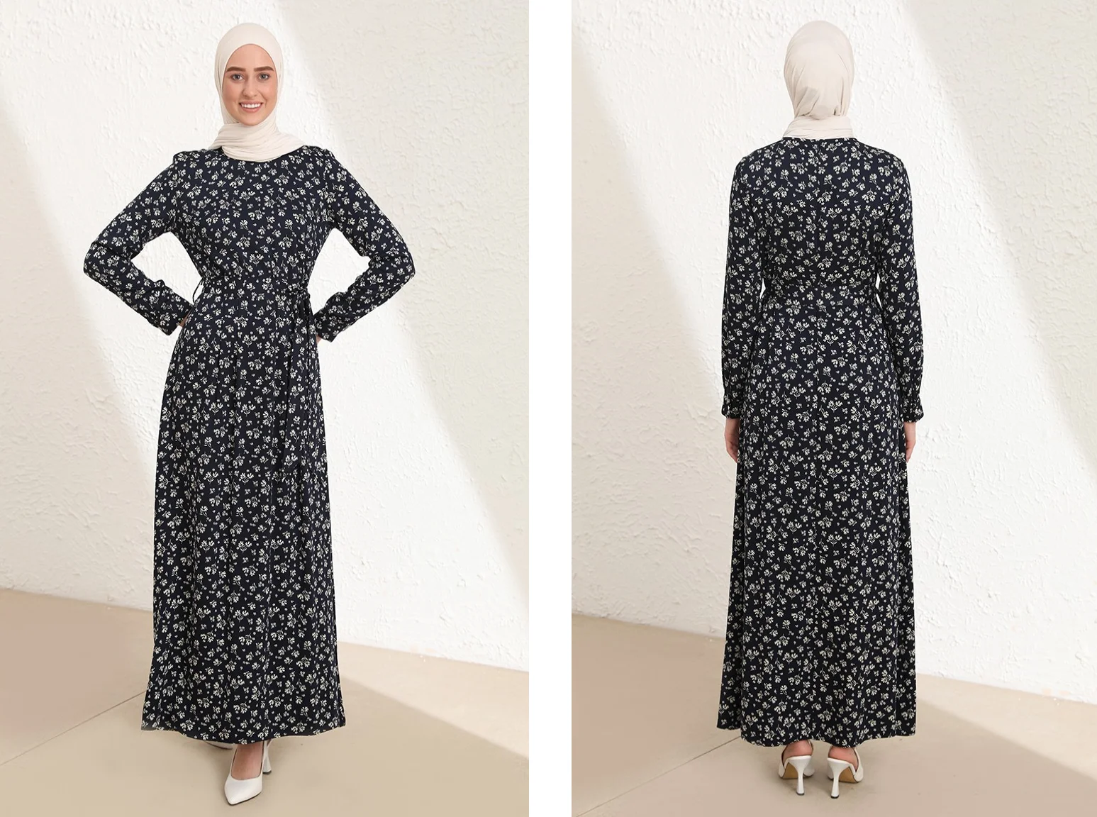 

Мусульманский женский шарф с цветочным принтом, 4 сезона, без подкладки, с длинным резиновым рукавом, с круглым вырезом и ремнем, элегантное ...