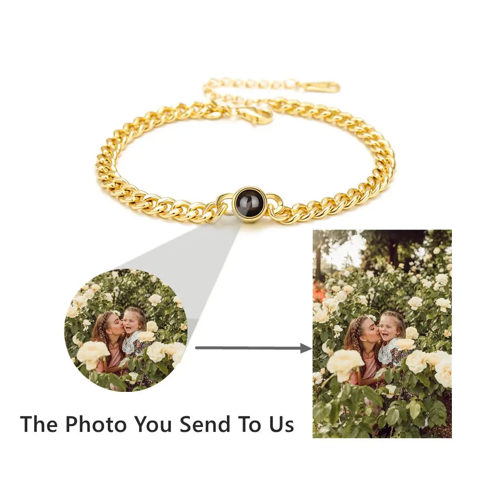 925 Sterling Silver Personalized Chain Custom Projection Photo Bracelet for Women Men Couple Classic Punk Jewelry Birthday Gift