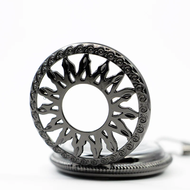 Steampunk Black Hollow Carving Mechanical Pocket Watch Roman Numerals Display Pin Chain Retro Clock Collectibles reloj hombre