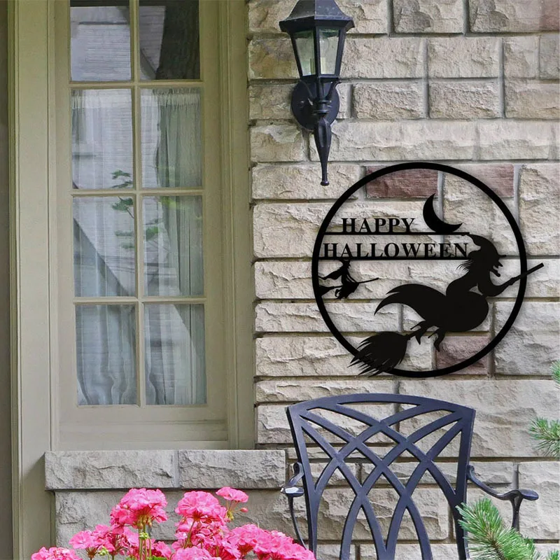 

BEEKBING Witch Broom Halloween Decoration Metal Wall Sticker Silhouette Decoration Painting Home Art Wrought Metal Decoration