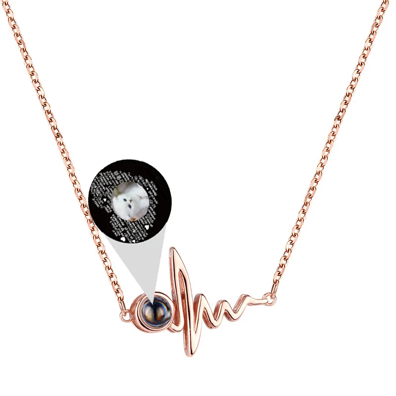 925 Silver Personalized Photo Projection Necklace Rose Gold Custom Picture Pendants for Women Birthday Gift to Girlfriend