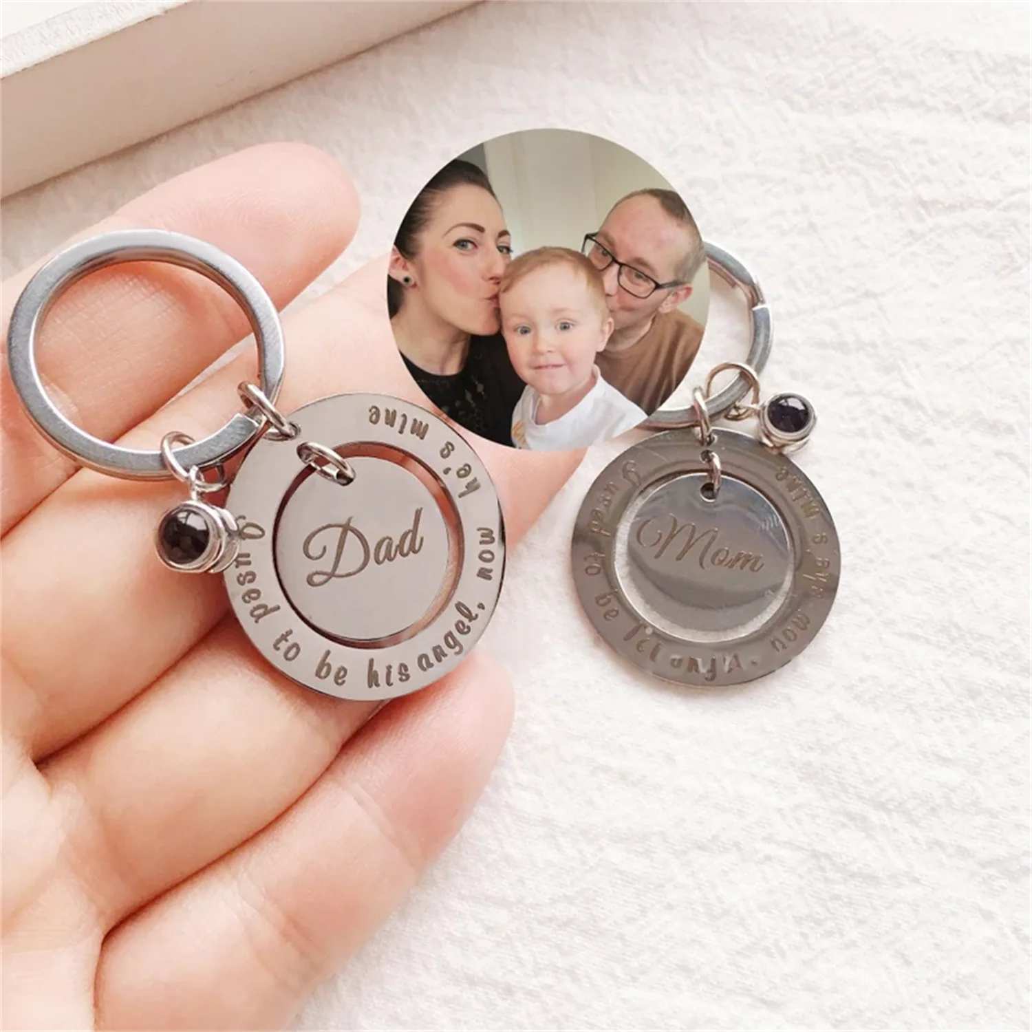 

Personalized Projection Photo Keychain Custom Adjustable Keyring Dad & Mom Photo Keychain Animals Picture Keyring Jewelry Gift