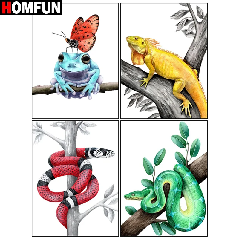 

Алмазная живопись HOMFUN, вышивка крестиком «животное, змея, лягушка», 5D алмазная вышивка «сделай сам», полная выкладка/круглая картина