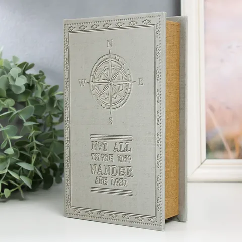 2 шт. Шкатулка книга-сейф 'Компас', дерево и искусственная кожа, с замком, 21x13x5 см