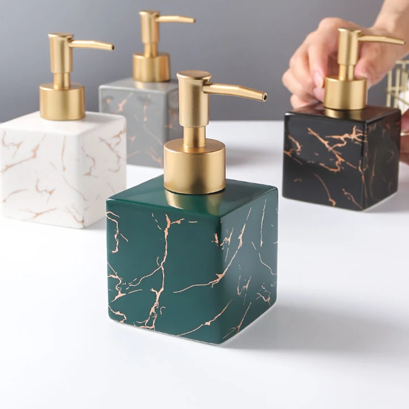 

Marble Texture Square Portable Soap Dispenser Bath Supplies Shampoo Empty Bottle Golden Pressing Head Hand Sanitzer Bottle
