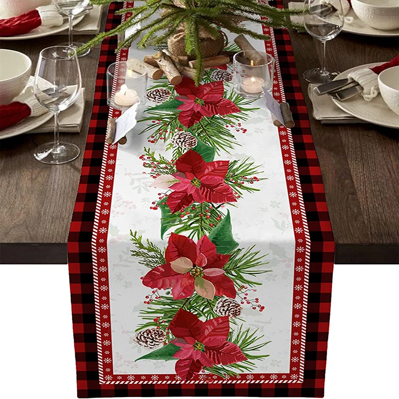 

Christmas Flower Snowflake Table Runner ChristmasDining Tablecloths Decoration Wedding Decor Table Cover for Living Room Decor