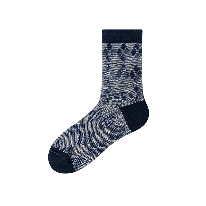 Crew Combed Cotton Casuals Fashion Autumn Winter Colorful Argyle Warm Rib Jacquard Large Size Warm Thick