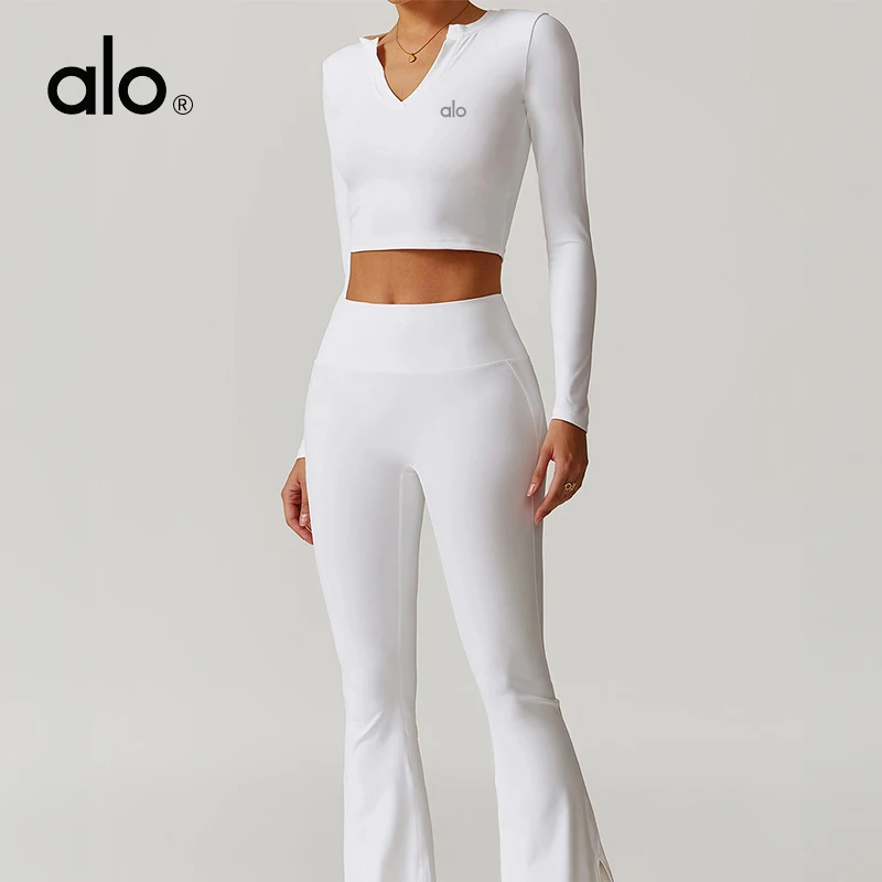Одежда для йоги в стиле ALO，Черная женская одежда футболка с длинными рукавами