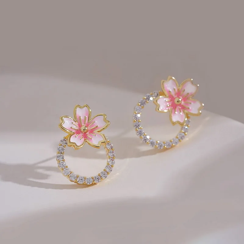 

Exquisite Rhinestone Cherry Blossom Flower Stud Earrings For Women Cute Cat Heart Tulips Earrings Bridal Wedding Party Jewelry