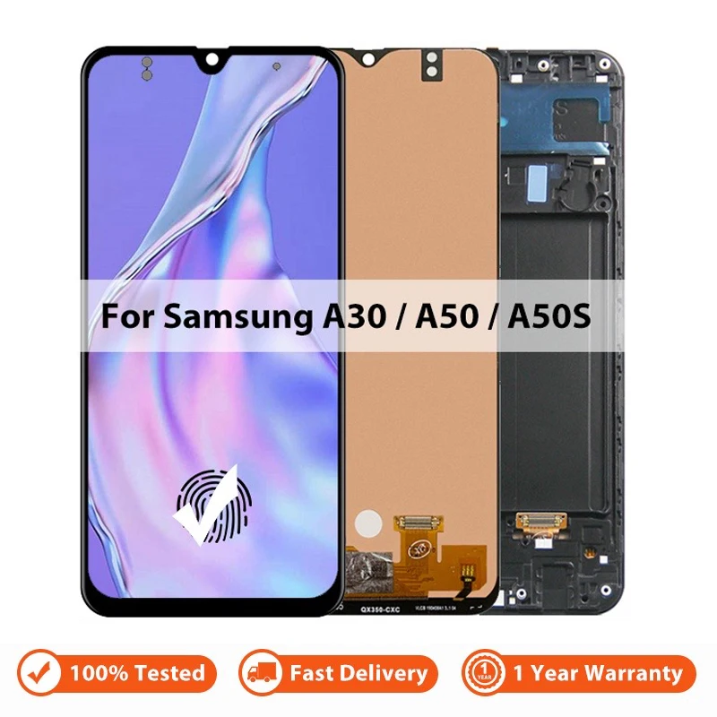 

ЖК-дисплей AMOLED для Samsung Galaxy A30 A50 A50S, сенсорный экран с дигитайзером в сборе, замена, 100% Протестировано + Инструменты