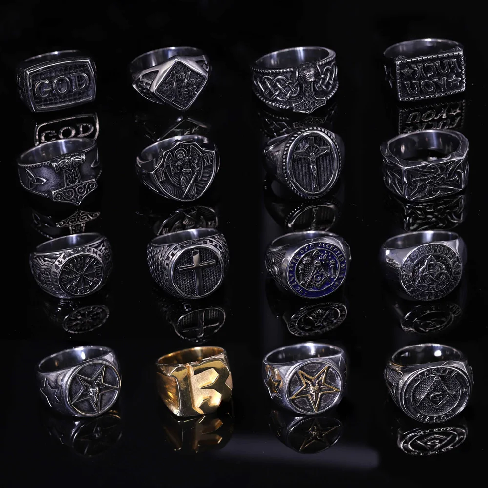 

Nordic Viking Stainless Steel Ring Anchor Compass Tree of Life Viking Rune Wolf Punk Ring For Men Jewelry Factory Wholesale