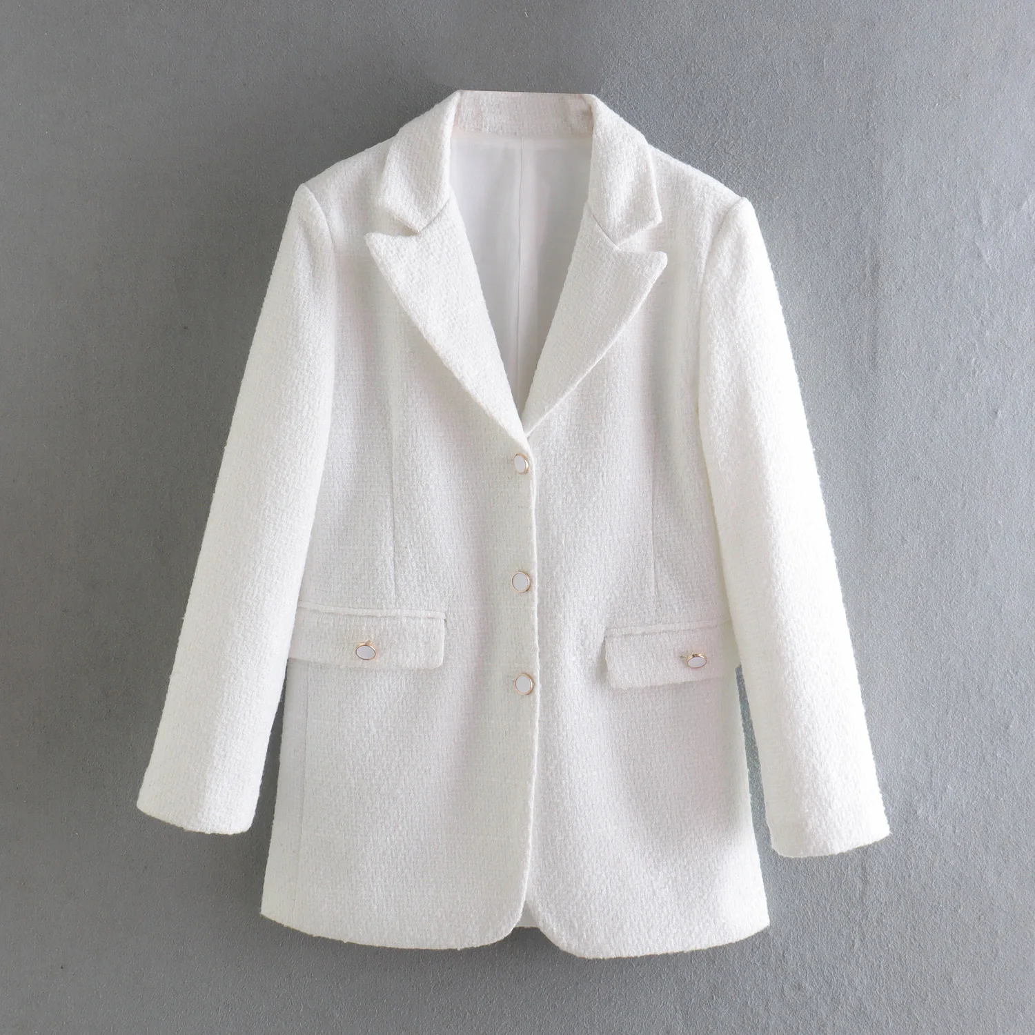 

Zach AiIsa summer new women's white temperament all-match lapel long-sleeved straight slim-breasted textured casual suit jacket